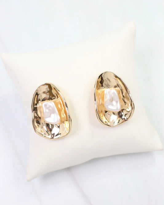 Dauphine Gold and Pearl Post Earring Gold