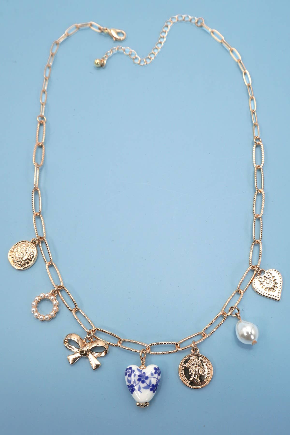 Blue Print Heart Charm Necklace