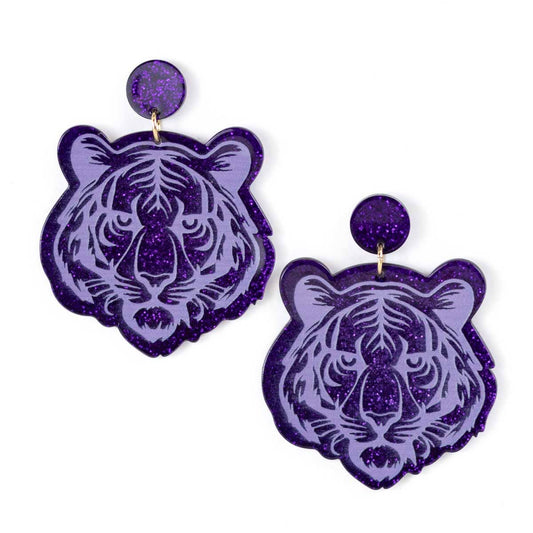 Tiger Acetate Earrings   Purple/Light Purple   2"