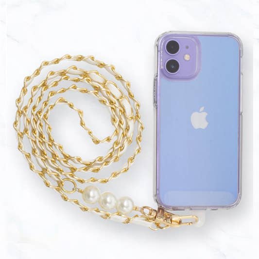 Faux Leather Chain Phone Strap with Pearls