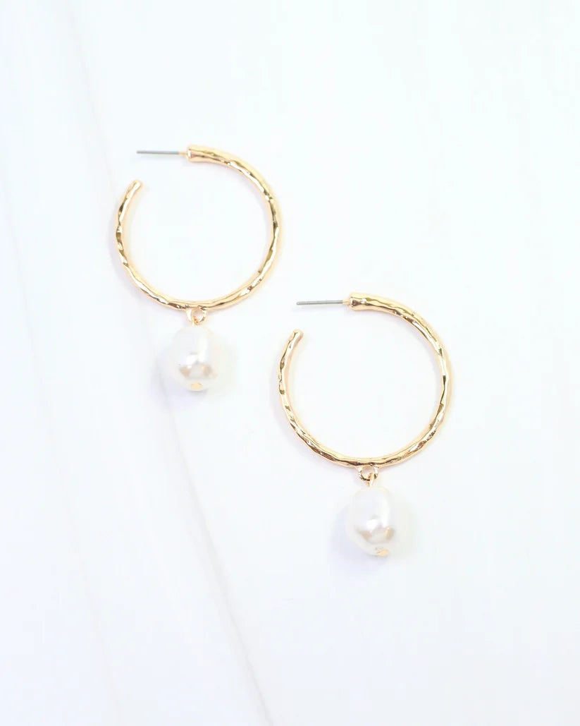 Laila Pearl Dangle Hoop Earring Gold