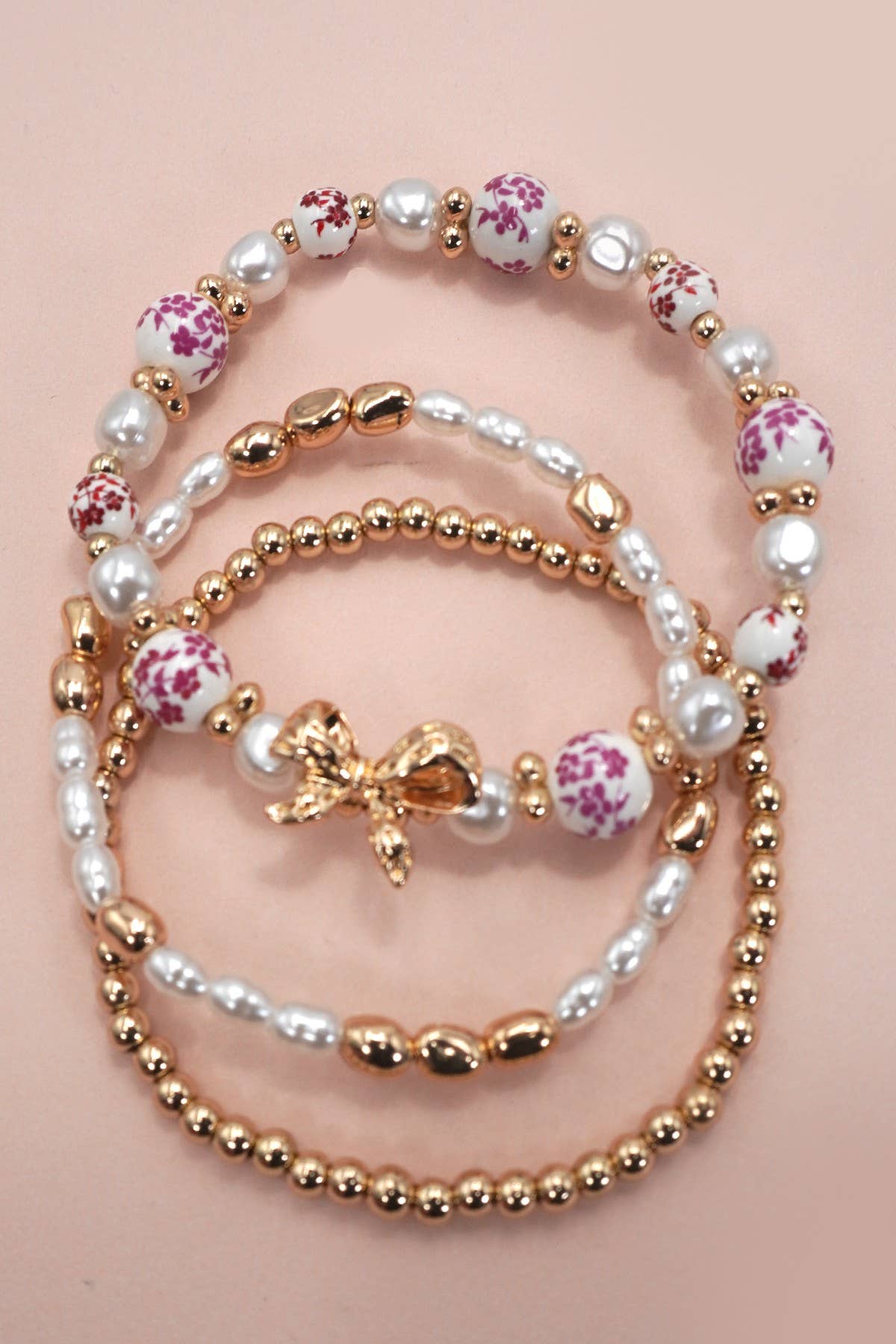 Dainty Rose & Bow Bracelet Set