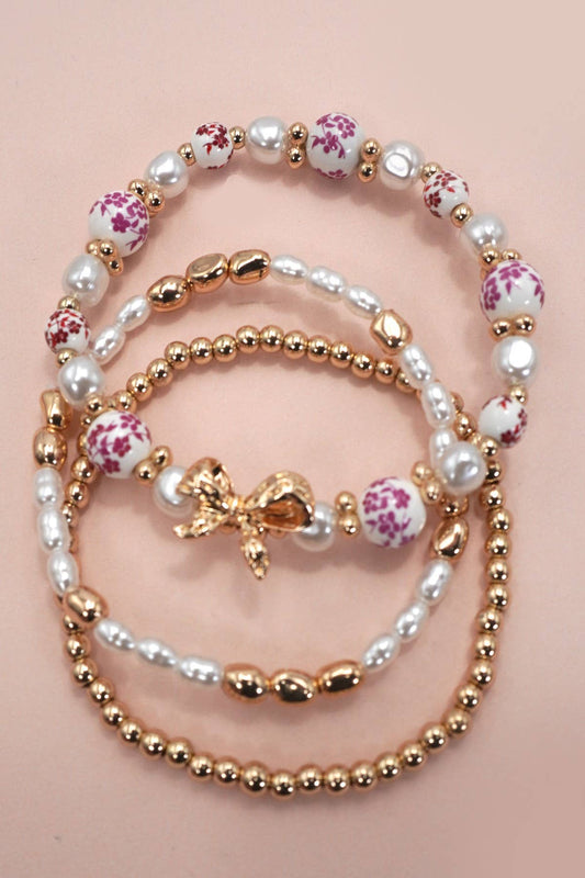 Dainty Rose & Bow Bracelet Set
