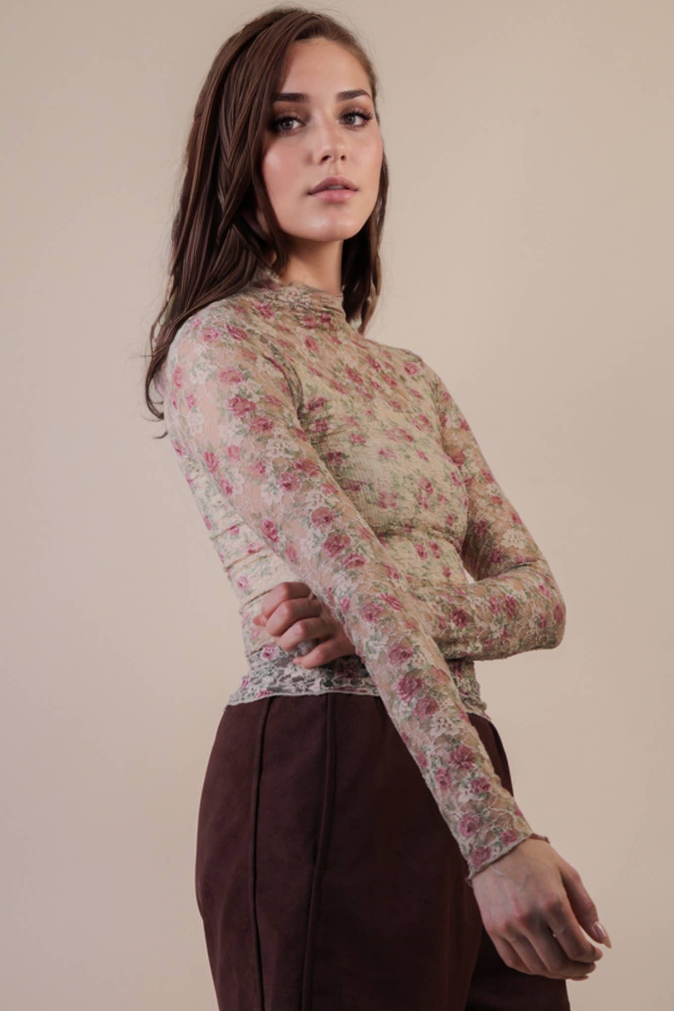 Sheer Mesh Lace Knit Top