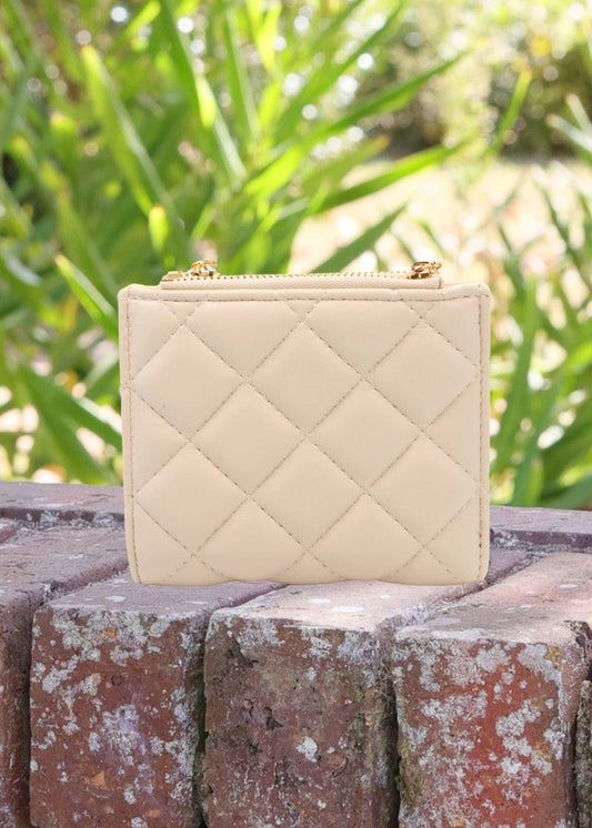 Monica Double Zip Wallet Cream Quilted