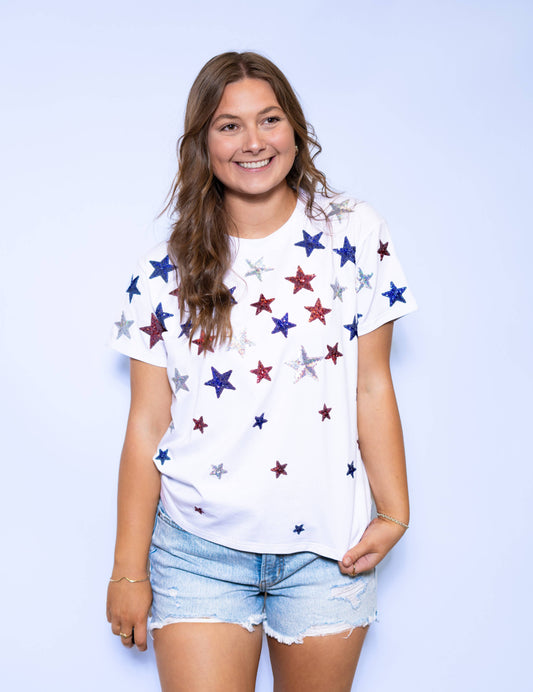 Star Spangled Sequin Design Tee July 4th