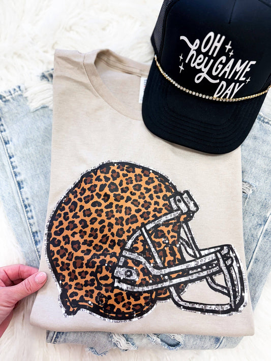 Leopard Helmet Faux Sequin Tee