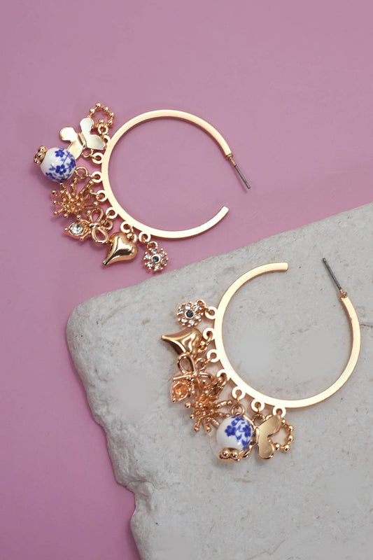 Blue Print Charm Hoops