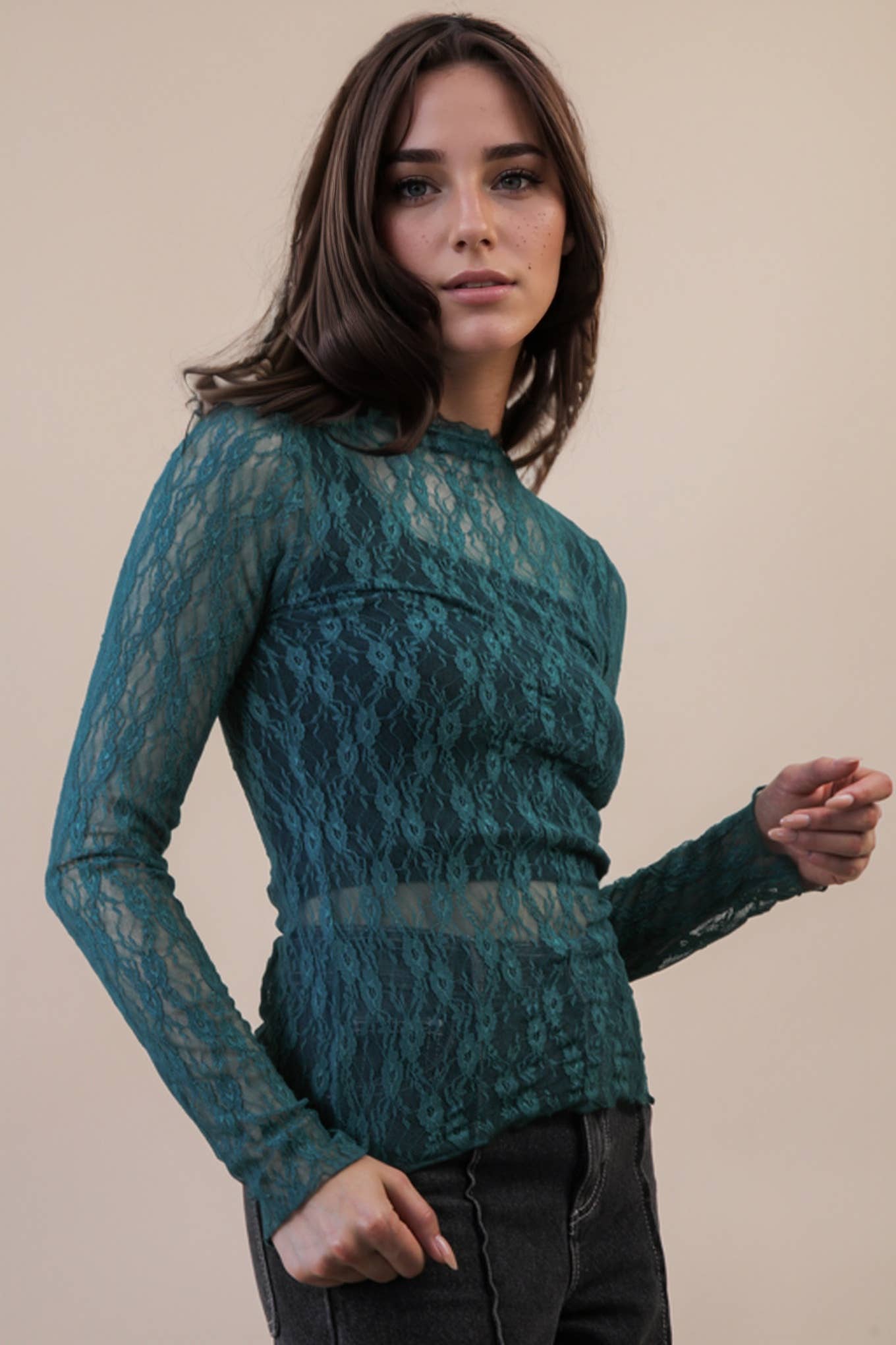 Sheer Mesh Lace Knit Top