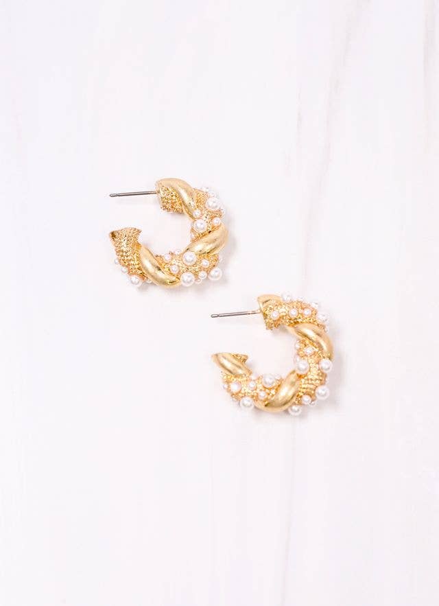 Caroline Hill - Coburn Twisted Hoop Earring with Pearls GOLD