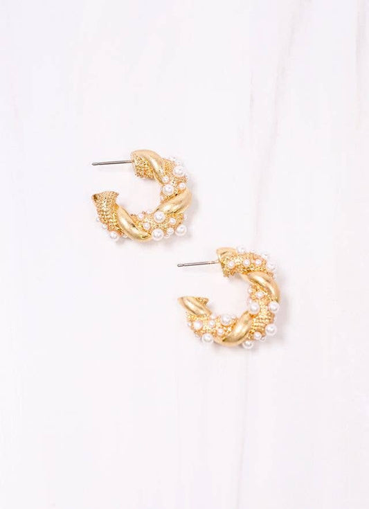 Caroline Hill - Coburn Twisted Hoop Earring with Pearls GOLD