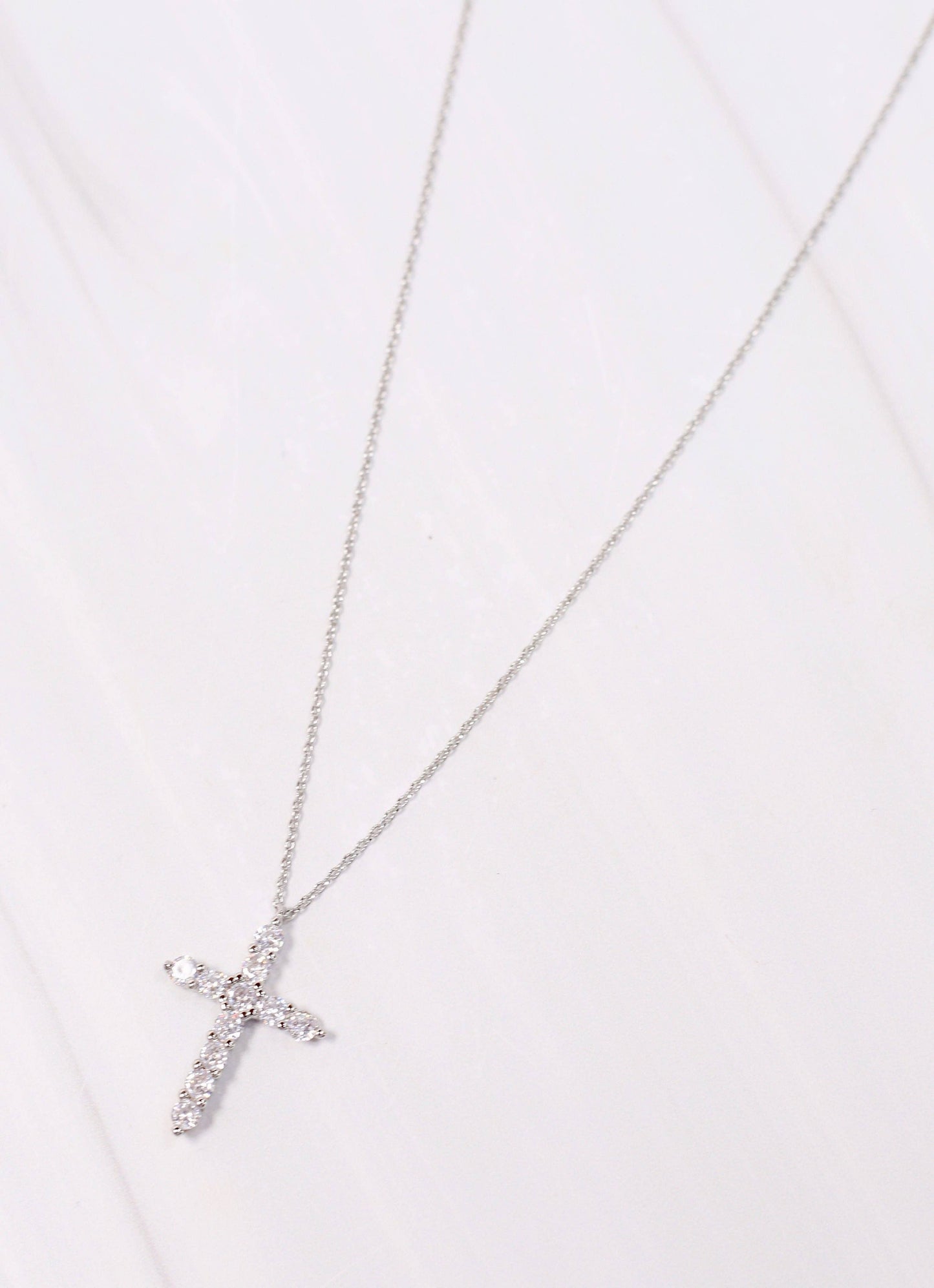 Valencourt CZ Cross Necklace SILVER