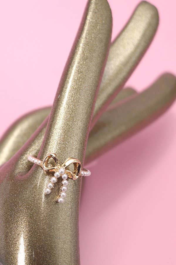 Gold Bow + Pearl Ring