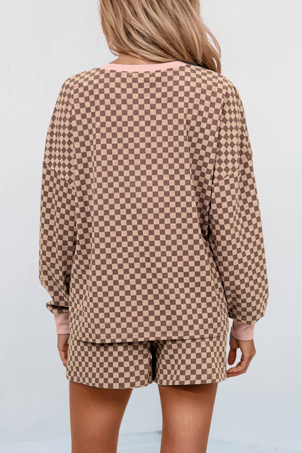Checkered Long Sleeve Pullover &  Shorts Set