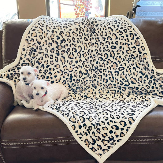 Beige Leopard Pattern Double Layered Warm Blanket