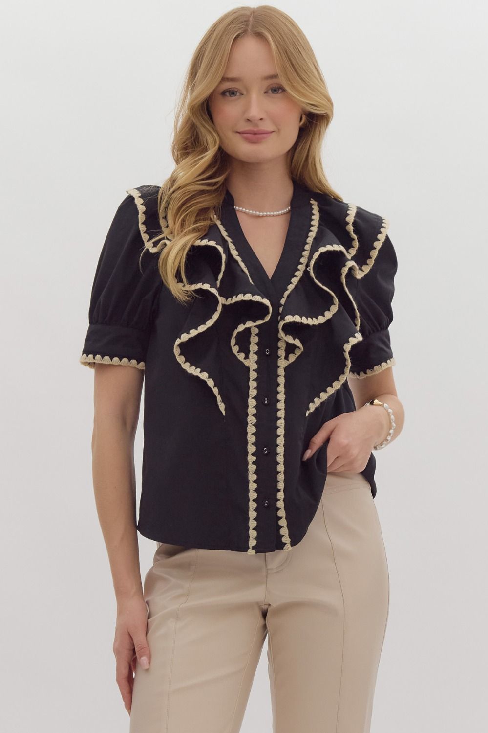 Classy Ruffle Button Up Blouse