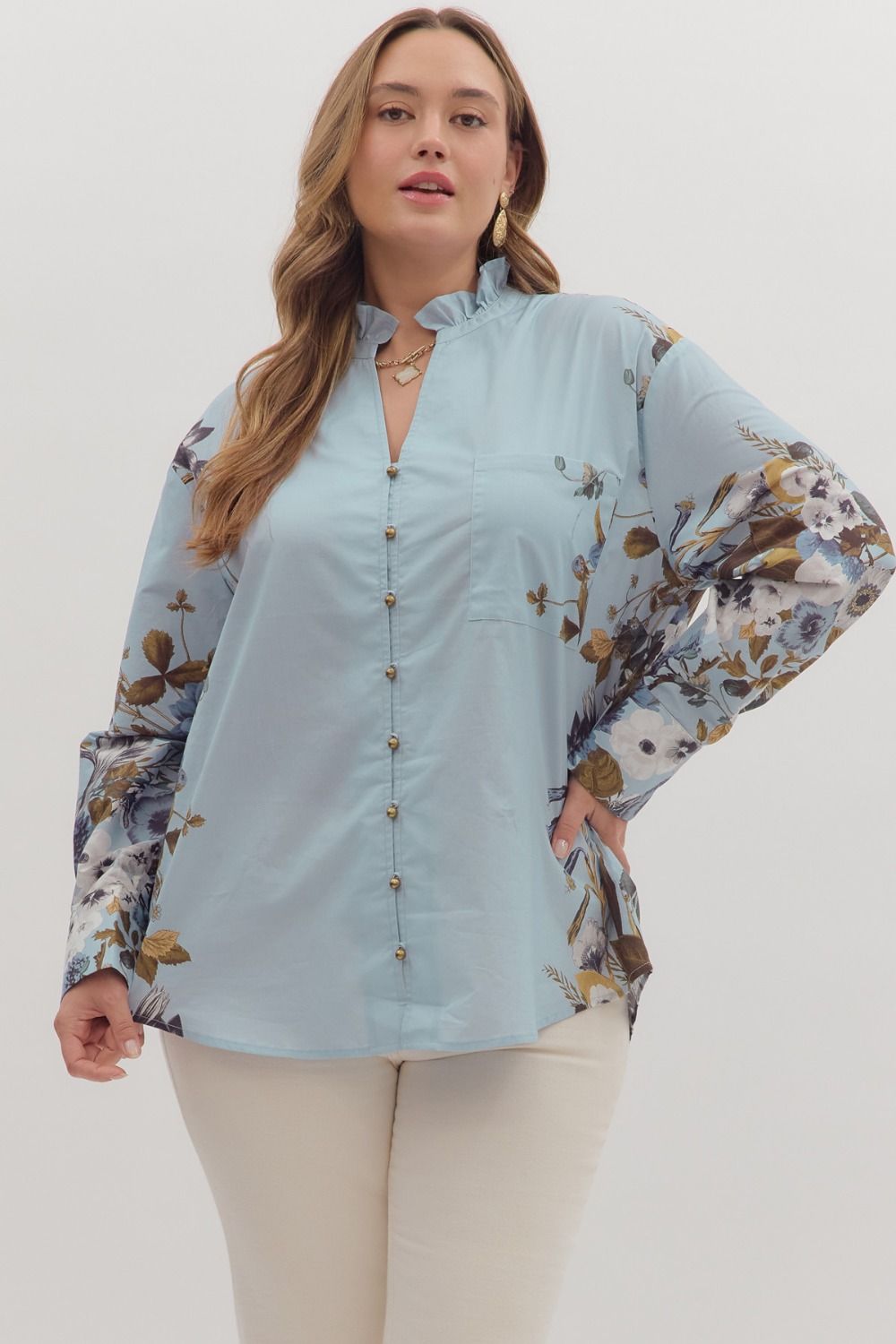 Baby Blue + Floral Blouse