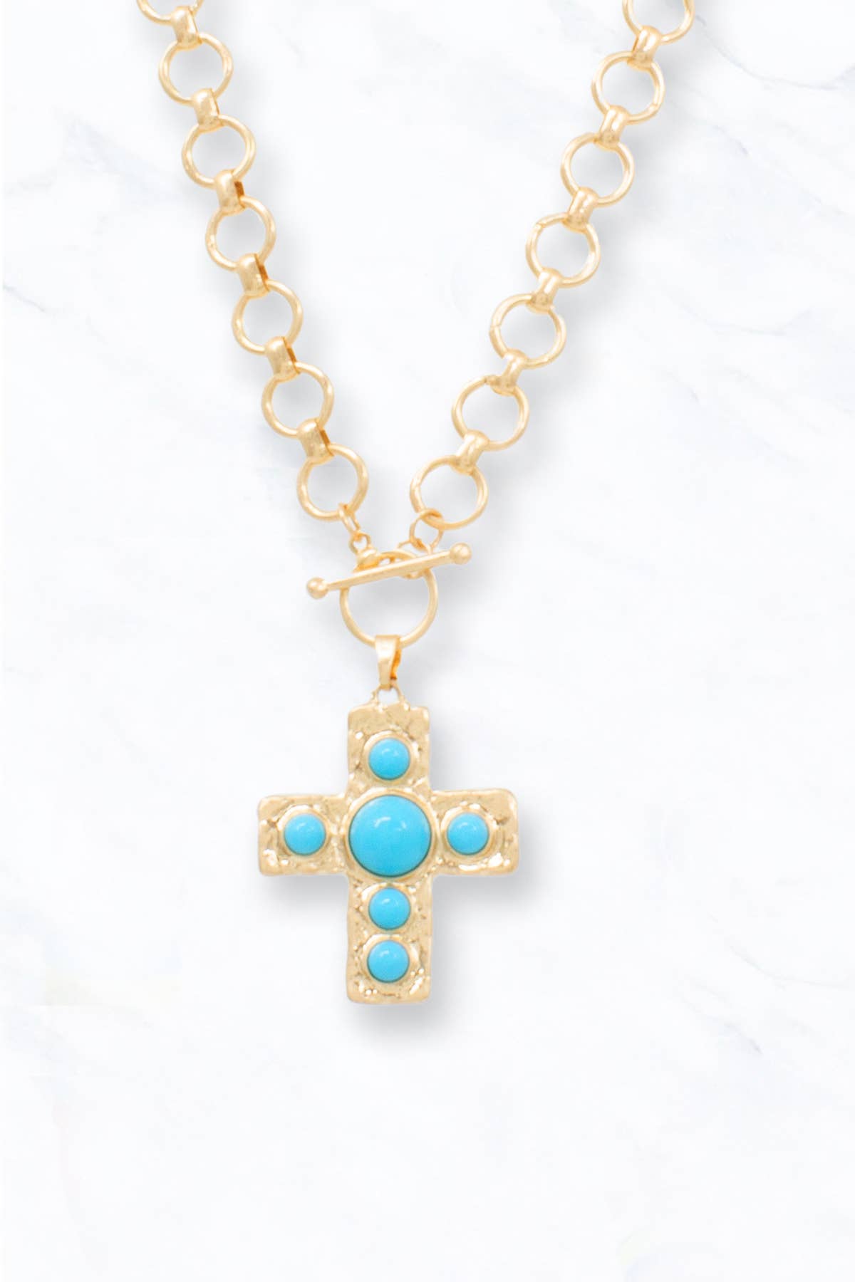 Gold Textured Cross Necklace