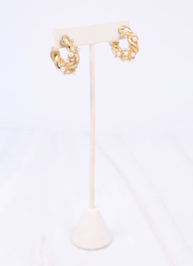 Caroline Hill - Coburn Twisted Hoop Earring with Pearls GOLD