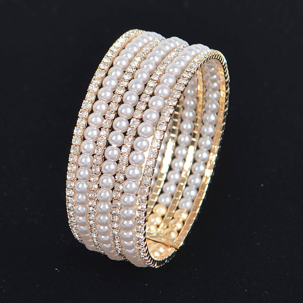 Pearl + Rhinestone Cuff Bracelet