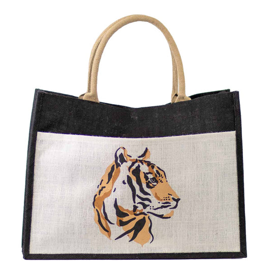 Tiger Jute Pocket Tote
