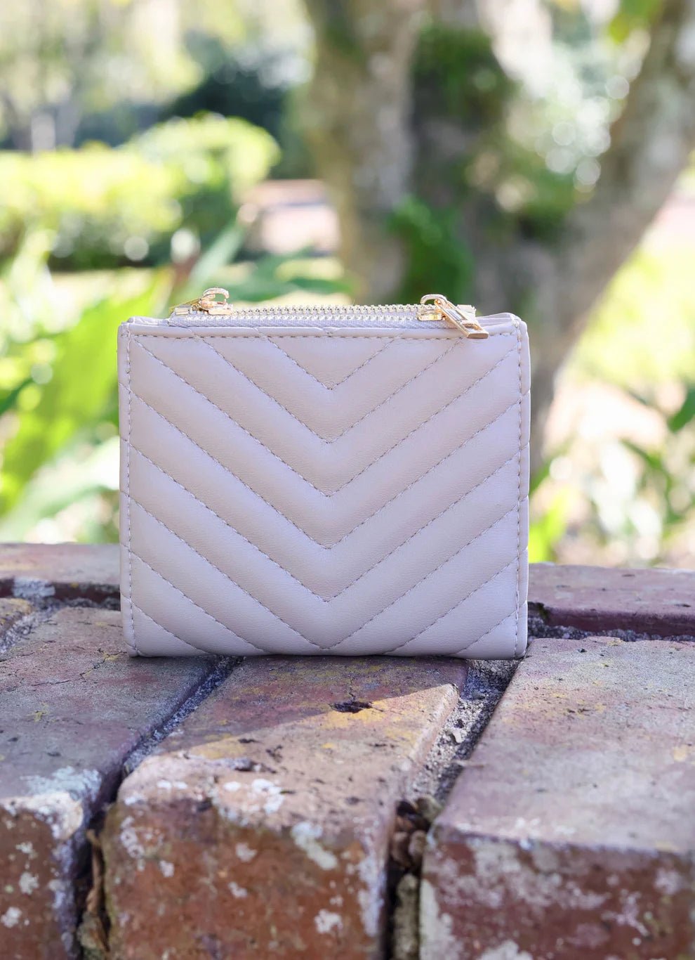 Monica Double Zip Wallet Nude V Quilted