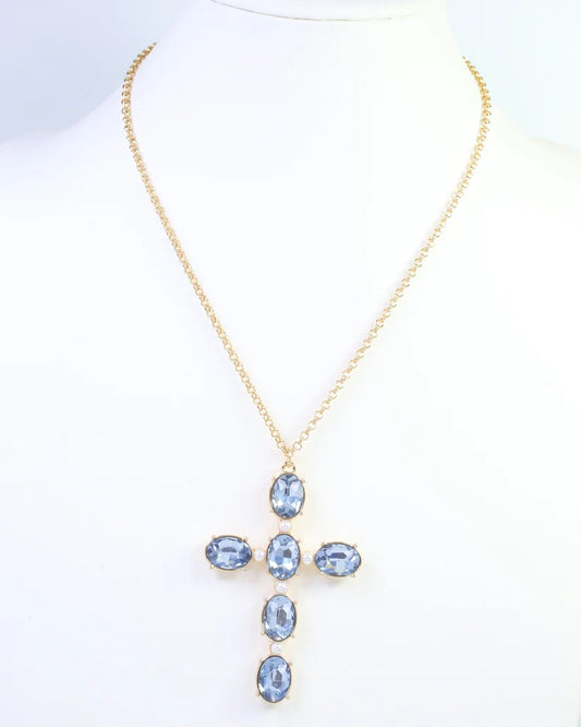 Gregory Glass Stone Cross Necklace Sapphire