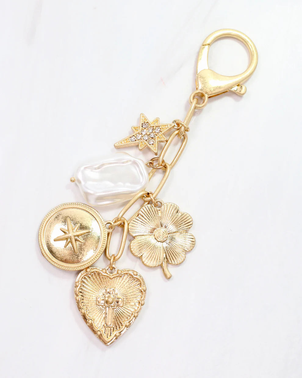 Heart and Cross Bag Chain Worn Gold