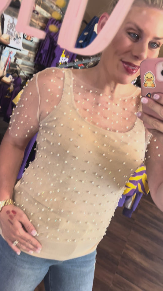 Embellished Mesh Top