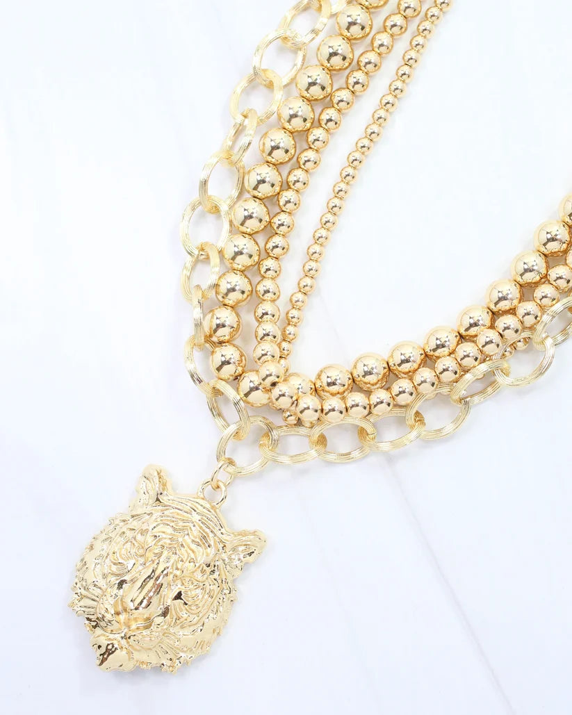 Bree Beaded Layered Necklace Tiger Gold