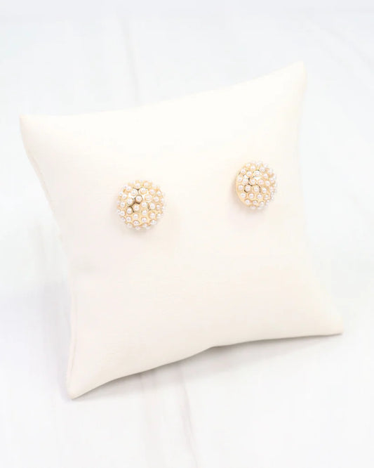 Modena Pearl Pave Stud Earring Gold