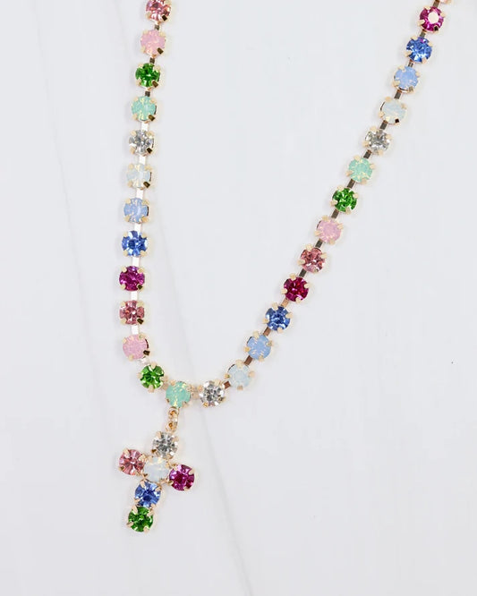 Santa Rosa Rhinestone Cross Necklace Multi
