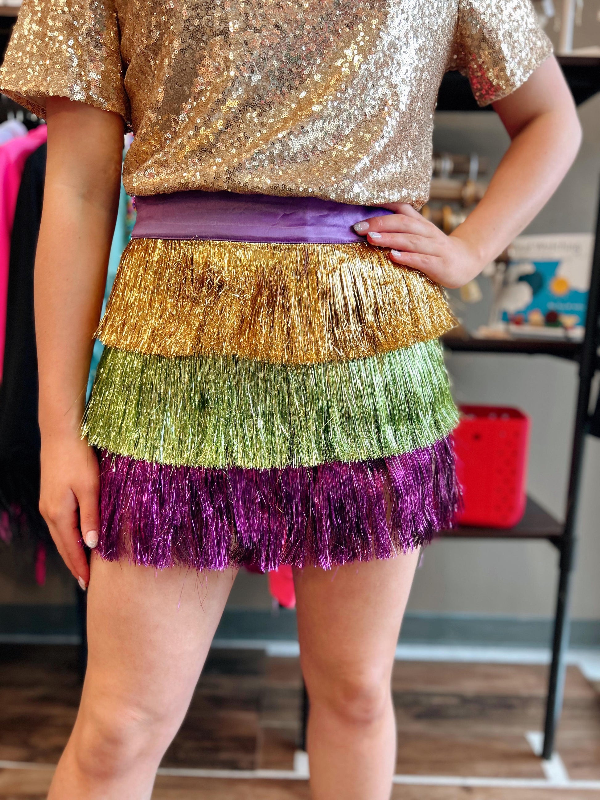 Mardi Gras Sequin Dress w/ Fringe Size Large