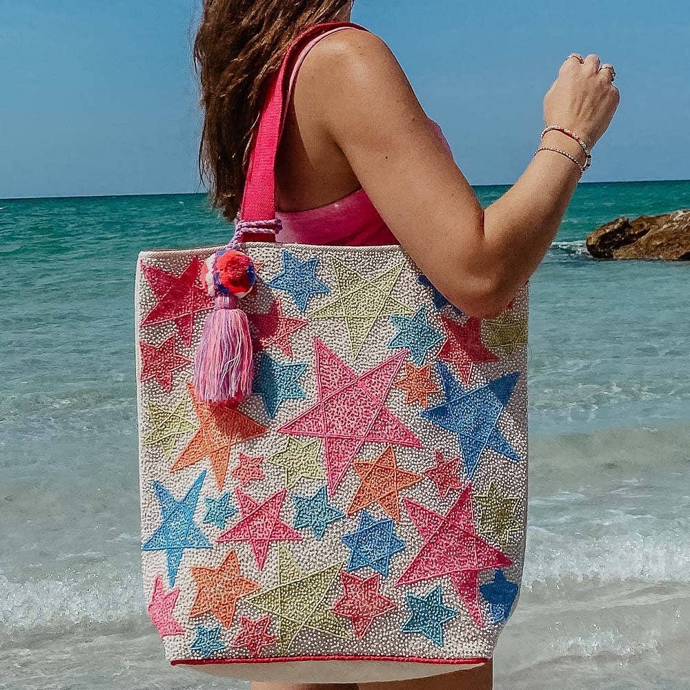 Star Beaded Tote Bag or Beach Bag