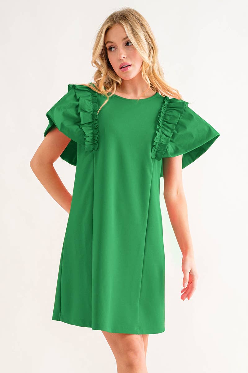 Ruffled Short Sleeve Mini Dress